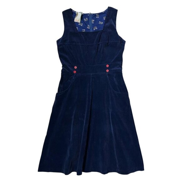 70s vintage navy blue corduroy dress midi pockets sleeveless cottage prep twee. - Picture 5 of 8